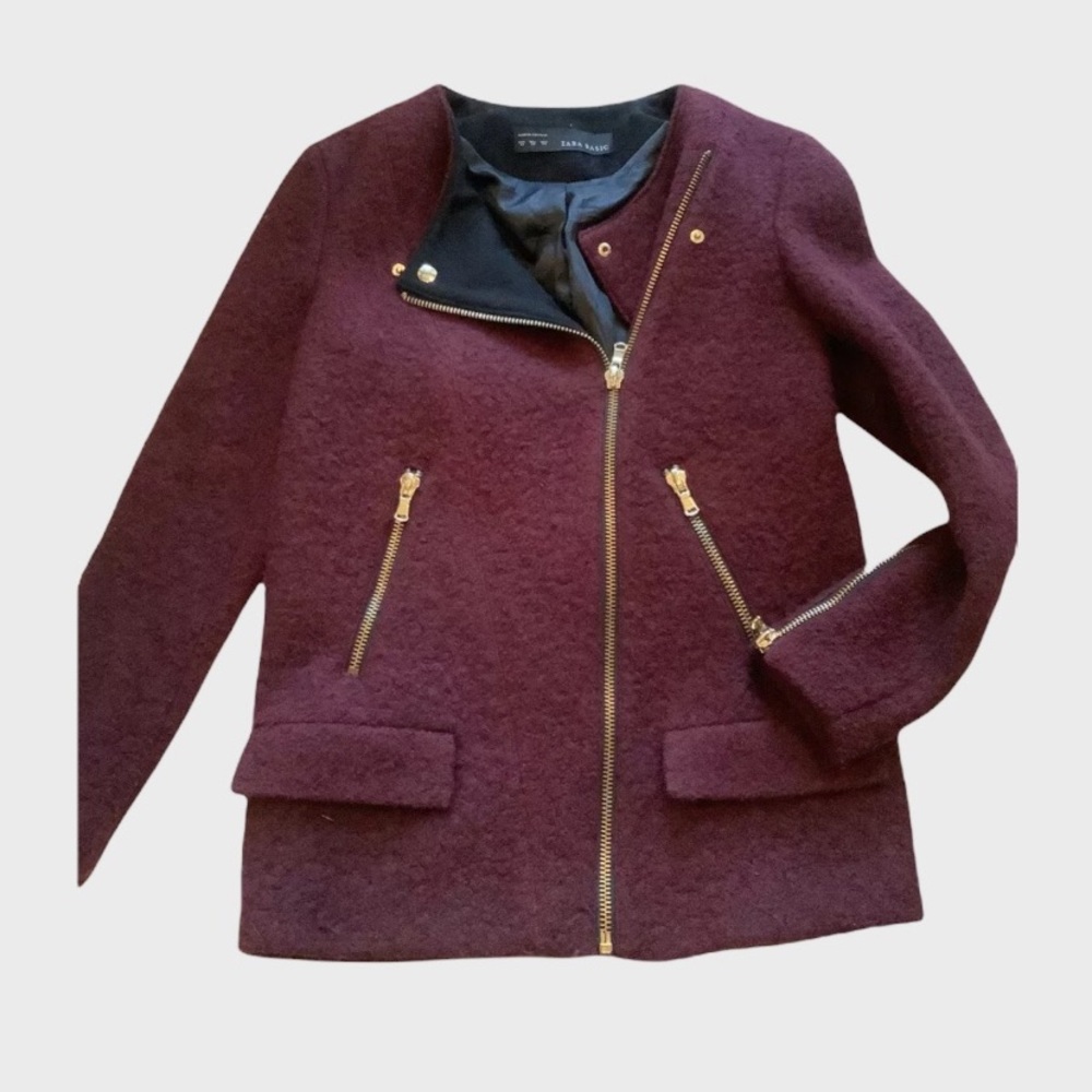 Zara Jacket Blogger Favorite Wool Blend Full Zip Stretch Boucle Coat Fully Lined